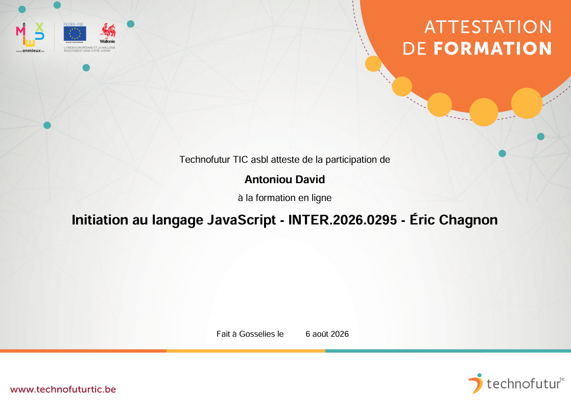 Attestation de formation en JavaScript